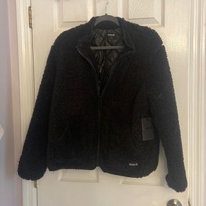 Hurley Size Lg Black Jacket Black Faux Fur NWT